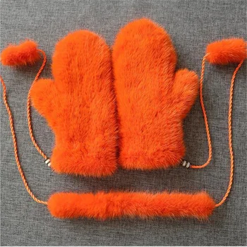 Висококачествени кожени ръкавици, зимни вносни дамски ръкавици от естествена кожа на норка с завязками, 11 цвята