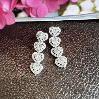 Висящи обеци за жени от сребро 925 проба, игла във формата на сърце кубичен цирконий, обещание за ангажимент, сватбена украса, директна доставка