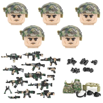Военен от специалните сили на армията на САЩ, джунгла, градивни елементи, фигурки на войници Delta Force, камуфляжный каска, оръжие, детайли на пистолета, тухли, играчка