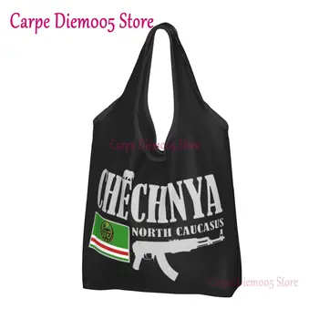 Войник от Чечня, чанти за пазаруване с продукти, чанти за пазаруване с чеченским флага, чанти за пазаруване на рамото, чанта с голям капацитет