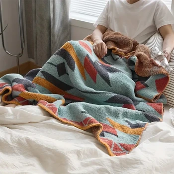Вязаное одеяло с геометричен модел, покривка за дивана, шал, одеяло, климатик, мека опаковка, подходящо одеяло за кола, одеало за пикник