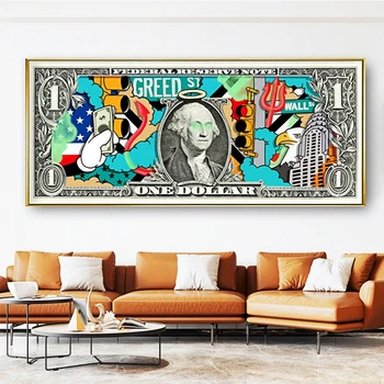 Графити Произведение на Изкуството Плакати на Платното за Един Долар и Принт Смешни Пари Стенни Художествена Живопис на Картини за Модерен Дом Хол Куадрос