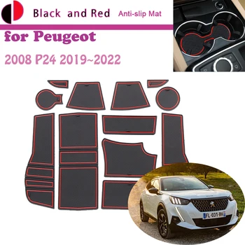 Гумена подложка врата канал за Peugeot 2008 P24 GT Line 2019 ~ 2022 Възглавница за чаши Порта, слот за съхранение на носилка нескользящая пылезащитная стикер