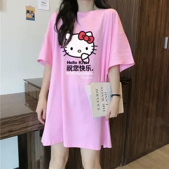 Дамска нощница Sanrio Hellokitty Лятна Корейската Версия на Тънка Сладка пижама, Която Може да се Носи Извън Свободната дрехи за Дома в Голям Размер
