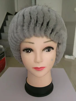 Дамски нова шапка от кожа заек Рекс, трева, удебелена защита на ушите, за да се затопли и модерни през зимата