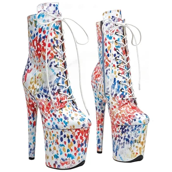 Дамски обувки на платформа 20 см/8 инча от естествена кожа, обувки за дискотеки и партита, обувки за танци на един стълб на висок ток