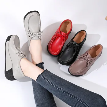 Дамски обувки на равна платформа Модерен и дишащи обувки от естествена кожа, Дамски ежедневни дамски обувки с излизам на юзда