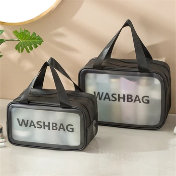 Двупластова преносима чанта за миене на съдове за жени, прозрачен водоустойчив козметични органайзер, дамски косметичка, чанта за тоалетни принадлежности