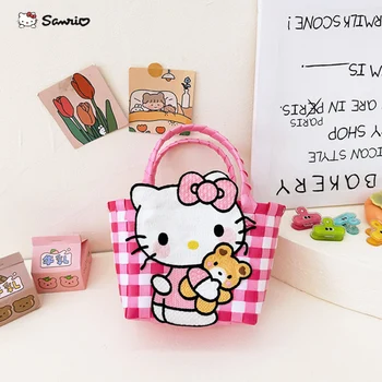 Детска тканая чанта Hello Kitty, Kawai Санрио Куроми, модни кошница за пазаруване с анимационни принтом за момичета, чанта за съхранение с голям капацитет
