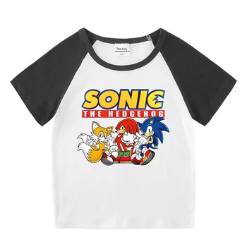 Детски дрехи, дрехи тениска Sonic с къс ръкав, Риза с Регланом на раменете си, за момчета и момичета, Ежедневни тениски с къс ръкав
