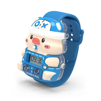 Детски спортни часовници играчки Карикатура Прасе Сладки детски цифров часовник Цветни светлини, електронни часовници за момчета и момичета Коледни подаръци