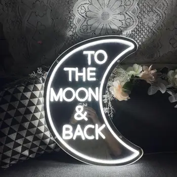 До Луната и обратно, неонова реклама Огледало във формата на сърце Любов led неонови светлини знак за сватбени партита Спалня Декорация на дома магазин