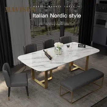 Домашен маса и столове в скандинавски стил Intalian с мраморни плотове и столове за ресторант, минималистичен набор от кухненски мебели