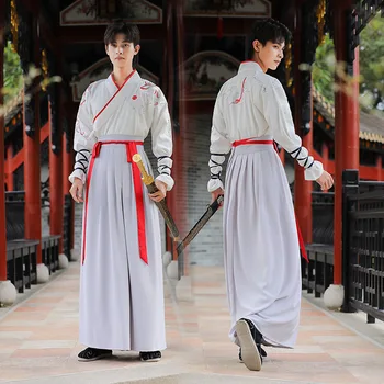 Древна облекло в традиционен китайски стил с дълъг ръкав, бродерия на древния самурай-мечника Hanfu в ретро стил, дневен набор от