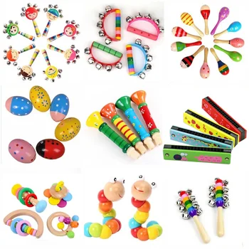 Дървени играчки-дрънкалки Монтесори, дървени устна гармошка, пясък чук, музикален инструмент, образователни забавни играчки за деца от 0 до 12 месеца