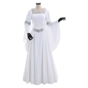 Екран Бял и сребърен на Средновековна Викторианска Луксозен Възраждането рокля Ретро Секси сватбена рокля