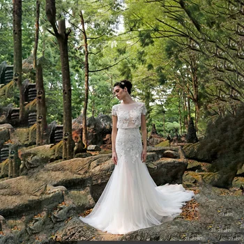 Елегантна сватбена рокля Русалка 2022, с кръгло деколте и цип, сватбени рокли с дължина до пода с влак Vestido De Новия, сшитое по поръчка