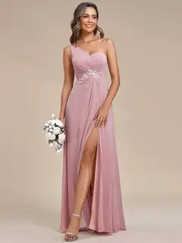 Елегантни вечерни рокли с Плиссированными Разрезными Апликации на едното рамо с Дължина до пода 2023 BAZIIINGAAA от Рокли на шаферките цвета на Прашна рози