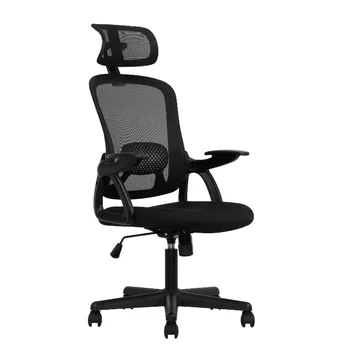 Ергономичен офис стол с регулируема облегалката за глава, черен плат, капацитет 275 паунда