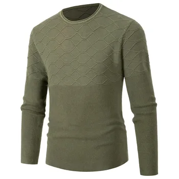 есенно-зимния мъжки вязаный пуловер с кръгло деколте, елегантен пуловер с дълъг ръкав, топло обикновен цвят 7122-65