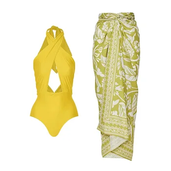 Жена ретро бански костюм, едно парче, 2023, женска плажна пола с плътни деколте, плажни дрехи за почивка, дизайнерски бански костюм, наметало