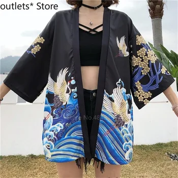Жена японското кимоно харадзюку, вязаная лятна мода солнцезащитная яке юката, източен традиционен жилетка самурай с принтом