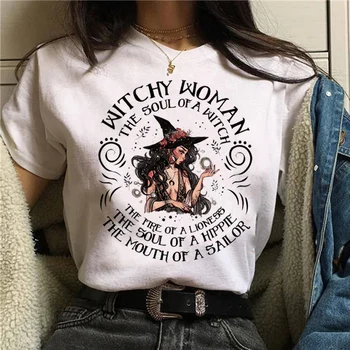 Женска тениска с изображение на Вълшебната Вещици, Кавайная тениска, тениски с принтом на Хелоуин, къс ръкав, Harajuku, графичен Топ, ризи, Уличен костюм