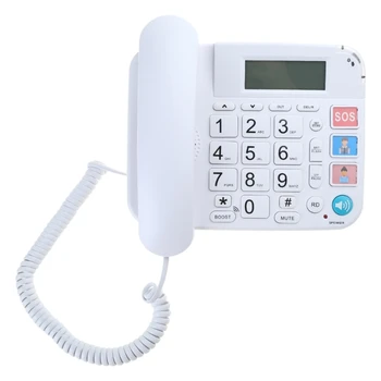 Жичен телефон с Голям бутон на Настолен Стационарен телефон Поддържа телефонна връзка Високоговорител/Светкавица, Регулатор на силата на звука, LCD дисплей