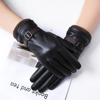 Зимни ръкавици Топли женски от естествена кожа с вълнена подплата за конна езда, черни дамски ръкавици от овча кожа с пълни пръсти