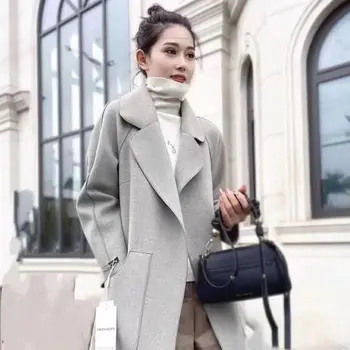 Зимно яке за жени, елегантна однотонная свободна яке с дълъг ръкав, модерни дамски палта 2023, дизайнерски джоб, женски ретро V18