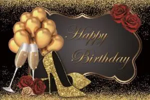 Златен свитък с балон, цветя, високи токчета, фотография за рожден ден за възрастни, индивидуален снимков фон за фото студио