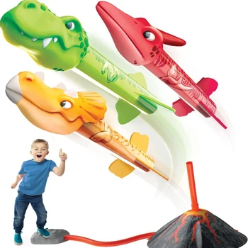 Играчка за стартиране на ракетна инсталация динозавър за деца, играчка ракета, игри под налягане на въздуха на открито с 3 ракети на динозаврите, подаръци за рожден ден, коледа, Коледни подаръци