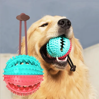 Играчки за домашни кучета, топчета за хранене, диспенсер за храна за кучета, еластичен каучук преминаващ топчета, интерактивни играчки за дъвчене, топки за почистване на зъбите с камбана