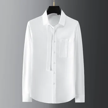 Изключителна риза с появата на кант, джоб, сгъваем плат, декорация от лента, мъжка риза