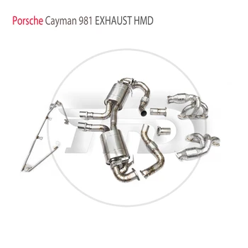 Изпълнение на система за отработените газове от титанова сплав HMD Catback и колектор за колектори Porsche Cayman, Boxster 981 с катализатор