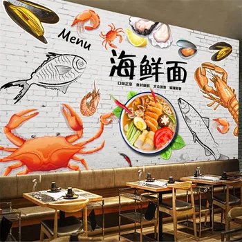 Индивидуален размер, ръчно рисувани, фонова картина от морски дарове, 3D тапети, името на ресторанта, снек-бар, тапети за индустриален декор 3D