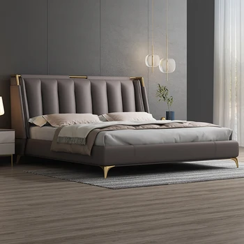 Италианската светла луксозна кожена легло висок клас за атмосферния за съхранение на съвременната проста сватбена легло 15 м и 18 м