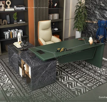 Италиански лесен луксозен маса boss president модерен минималистичен дизайнерски офис бюро зелен творчески кожен офис бюро работно бюро