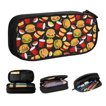 Кавайный молив случай, за закуски, за хамбургери за момчета, изработена по поръчка на вкусна храна, голяма чанта за съхранение на химикалки, ученически аксесоари