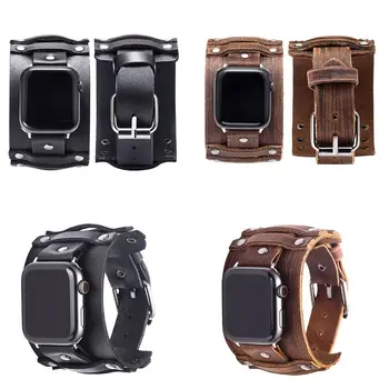 Каишка в стил пънк, кожена каишка за часовник, висококачествена каишка за часовник Apple Watch унисекс