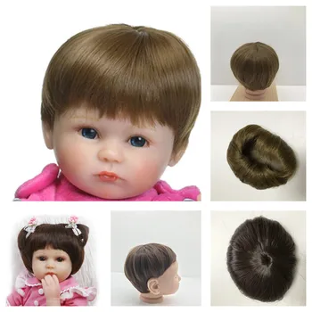 Кафяво и златисто Перука за коса кукли Реборн Кратък Перука с прави коси е Подходящ за обиколката на главата на куклата е около 32 см