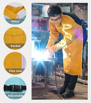 Кожена замшевый защитен костюм за электросварки, който предпазва от изгаряния, пожароустойчива топлоизолационна облекло, работно престилка 85 см