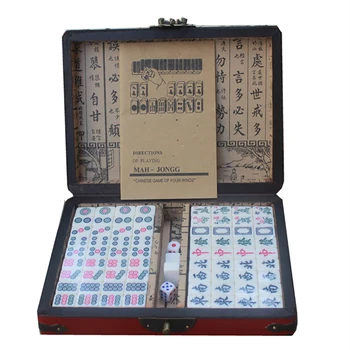 Комплект за игра на китайски маджонг, 144 лист, традиционната китайска версия на играта, класически плочки, игри, пътен комплект за махджонг за пътуване