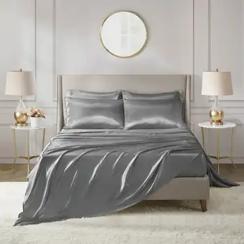 Комплект спално бельо Classics Satin Grey Luxury от 6 теми, без гънки, в пълен размер сатенени чаршафи Waterprof masssage sheets Sabanas ca
