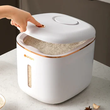 Контейнер за съхранение на ориз с 10 кг с колело влагоустойчив, отговарят на високи херметична опаковка за ориз Пластмасов контейнер за съхранение на насипни зърнени храни за домашни любимци