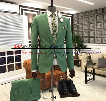 Костюм за мъже, сватбен смокинг на младоженеца, тъмно зелено сако, панталони от 2 теми, мъжко яке с остър ревера на костюма homme