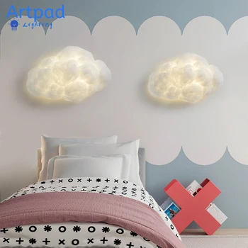 Креативни led монтиран на стената лампа във формата на облак, модерните стенни лампи за спалня от влакна, сватбени декоративни осветителни тела за детски стаи, осветителни тела