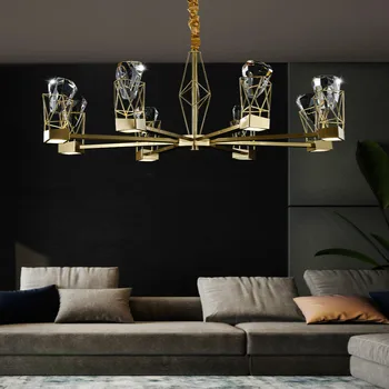 Кристален полилей, проста лампа в стил постмодерното, в хола, медна лампа за трапезария, дизайнерска индивидуалност, креативна спалня
