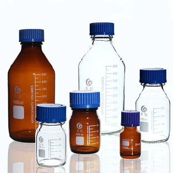лаборатория Бистра/Кафява бутилка с реактивом с винт капак с обем от 25 мл до 1000 мл, Запечатани бутилка, Стъклени Лабораторни Бутилка за проби