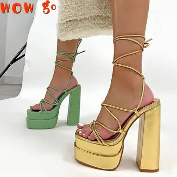 Летни модни дамски сандали ярки цветове с висок ток, гладиаторская обувки на платформа с шнур, ретро марка INS, римска, готическа обувки